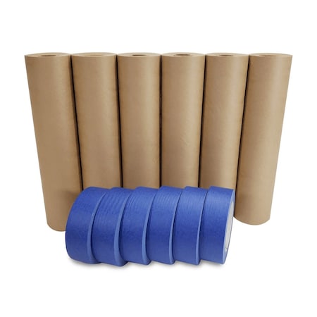 Idl Packaging 12in x 60 yd Masking Paper and 1 1/2in x 60 yd Painters Masking Tape, for Covering, 6PK 6x GPH-12, 4463-112